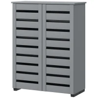 HOMCOM Shoe Storage Cabinet, Shoe Cabinet with 2 Slatted Doors for 15 Pairs of Shoes, Dark Grey(m-2)