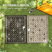 Outsunny Reversible Outdoor Rug, Waterproof Plastic Straw with Carry Bag, 9' x 12', Black & Beige Rhombus(m-7)