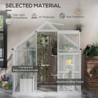 Outsunny 6' x 6' Walk-In Greenhouse, Polycarbonate Greenhouse with Sliding Door, Window, Aluminium Frame, Foundation, Silver(m-5)