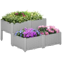 Outsunny 4-piece Raised Garden Bed PP Raised Flower Bed Vegetable Herb Grow Box Stand Grey(m-11)