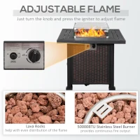 Outsunny 34 Inch Outdoor Propane Gas Fire Pit Table, 50,000 BTU Auto-Ignition Square Wicker-effect Gas Firepit with Glass Wind Guard, Lid, Lava Rocks, Steel Base, CSA Certification, Black(m-6)