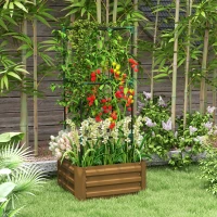 Outsunny Galvanized Planter Box, Outdoor Raised Garden Bed with 3-Tier Trellis Tomato Cage for Climbing Vines, Vegetables, Brown(m-8)
