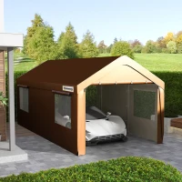 Outsunny 10' x 20' Carport, Heavy Duty Portable Garage, with 4 Mesh Windows and 2 Doors, Tan(m-10)