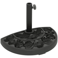 Outsunny 21 lbs Resin Half Umbrella Base, Concrete Half Umbrella Stand Outdoor Umbrella Base with Flower-Leaf Design, Patio Umbrella Stand for Outdoor Lawn Poolside, Black(m-11)
