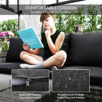 Outsunny 6 Pieces Wicker Patio Furniture Set with Cushions, 7-Seater Rattan Patio Sofa Set with Storage Coffee Table & Side Table, Sectional Outdoor Furniture Set, Black(m-5)