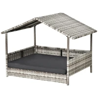 PawHut Wicker Dog House Elevated Raised Rattan Bed with Removable Cushion Lounge, Charcoal Gray(m-12)