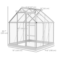 Outsunny 6' x 6' Walk-In Greenhouse, Polycarbonate Greenhouse with Sliding Door, Window, Aluminium Frame, Foundation, Silver(m-3)