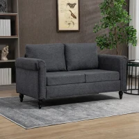 HOMCOM Vintage Loveseat, Upholstered Love Seat Furniture, Chenille-feel Fabric 2 Seater Sofa Couch with Rolled Arms, Gourd-Shaped Rubber Wood Legs for Living Room, Dark Grey(m-7)