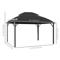 Outsunny 13' x 10' Patio Gazebo, Double Roof Outdoor Gazebo Canopy Shelter with Curtains and Aluminium Frame for Garden, Black(m-3)