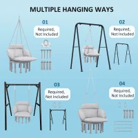 Outsunny Hammock Swing Chair, Macrame Hanging Chair with Large Cushion, Chain, Steel Frame for Indoor Outdoor Use, Gray(m-7)