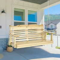 Outsunny 2-Seater Porch Swing, Patio Swing Bench with Adjustable Hanging Chains for Deck, Patio, Garden, Backyard, Natural Wood(m-8)