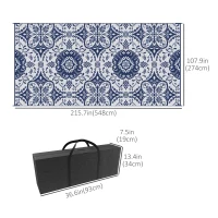 Outsunny Portable Outdoor Rug with Carry Bag, 9' x 18' Reversible Mat, Waterproof Plastic Straw RV Rug for Backyard, Deck, Picnic, Beach, Camping, Blue & White Flower(m-3)