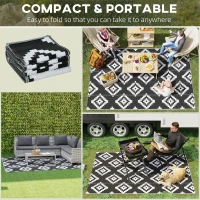 Outsunny Reversible Outdoor RV Rug, Patio Floor Mat, 6' x 9' Plastic Straw Rug for Backyard, Deck, Beach, Camping, Black & White(m-4)