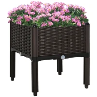 Outsunny 1 Piece Raised Garden Bed PP Raised Flower Bed Vegetable Herb Grow Box Stand Brown(m-11)