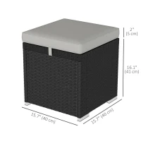 Outsunny 2 Pieces Wicker Outdoor Ottoman with Storage, Removable Cushion, Square Outdoor Footstool, Seating, Side Table, Grey(m-3)