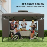 Outsunny 10 x 10 FT Canopy Gazebo, Double Roof Patio Gazebo with Screen Panels and Metal Frame for Deck, Backyard, Khaki(m-6)