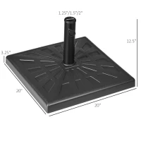 Outsunny 42lbs Resin Patio Umbrella Base, 20" Square Outdoor Umbrella Stand Holder for Parasol Poles 1.26", 1.5", and 1.9" Dia, Black(m-3)
