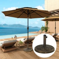Outsunny Round Patio Umbrella Base, 26 lbs Resin Outdoor Umbrella Stand Base, Patio Umbrella Stand for 1.3"/1.5"/1.9" Umbrella Poles for Outdoor, Lawn, Poolside, Bronze(m-2)