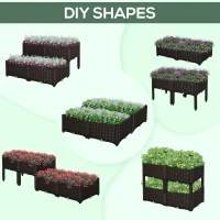 Outsunny 4 Piece Raised Garden Bed PP Raised Flower Bed Vegetable Herb Grow Box Stand Brown(m-9)