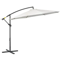 Outsunny 9.7ft Offset Patio UmbrellaCantilever Parasol with Crank Handle, 8 Ribs and Cross Base for Outdoor, Sun Shade, Cream(m-3)