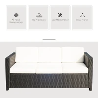 Outsunny Deluxe 3 Seat Rattan Wicker Sofa Garden Outdoor Patio Furniture with Cushion, Cream White(m-4)