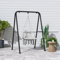 Outsunny Hammock Swing Chair, Macrame Hanging Chair with Large Cushion, Chain, Steel Frame for Indoor Outdoor Use, Gray(m-10)
