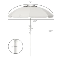 Outsunny 5.7' Beach Umbrella for Travel with Tilt, Adjustable Height, 2 Cup Holders, Hooks, Vent, Ruffles, Cream White(m-3)