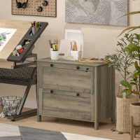 HOMCOM 2 Drawer File Cabinet, Lockable Filing Cabinet with Adjustable Hanging Bar for Letter, A4 Size, Weathered Grey Oak(m-7)