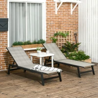 Outsunny 2 Pieces Patio Lounger Chair Set, Outdoor Aluminum Frame PE Rattan Wicker Sun Lounger Set w/ 5-Position Backrest and Wheels for Sun Room, Garden, Poolside, Light Grey(m-8)