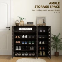 HOMCOM Narrow Shoe Cabinet with Slatted Doors, Adjustable Shelves for 20 Pairs of Shoes, Shoe Cabinet for Entryway, Dark Brown(m-4)