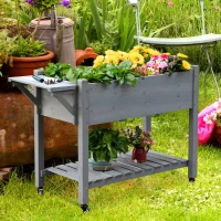 Outsunny Raised Garden Bed Planter Box w/ 8 Grow Grids, Storage Shelf & Lockable Wheels(m-10)