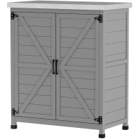Outsunny Wooden Storage Cabinet, Outdoor Prep Table with Metal Tabletop, Shelves and Double Doors for Patio, Garden, Gray(m-1)