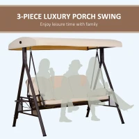 Outsunny 3-Seat Patio Swing Chair, Outdoor Porch Swing Glider with Adjustable Canopy, Removable Cushion, Pillows and Side Trays, for Garden, Poolside, Backyard, Beige(m-7)
