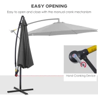 Outsunny 9.7ft Offset Patio UmbrellaCantilever Parasol with Crank Handle, 8 Ribs and Cross Base for Outdoor, Sun Shade, Cream(m-5)