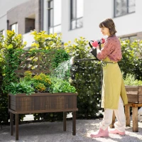 Outsunny Elevated Wood Planter with Trellis for Climbing Plants, Raised Garden Bed with Legs and Drainage Holes, Carbonized(m-9)