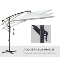 Outsunny 9.7ft Offset Patio UmbrellaCantilever Parasol with Crank Handle, 8 Ribs and Cross Base for Outdoor, Sun Shade, Cream(m-8)