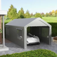 Outsunny 10' x 20' Carport, Heavy Duty Portable Garage, with 4 Mesh Windows and 2 Doors, Gray(m-10)