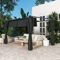 Outsunny 10' x 13' Pergola with Retractable Canopy and Curtains, UPF30+ Sun Shade Shelter for Grill, Garden, Backyard, Deck(m-10)