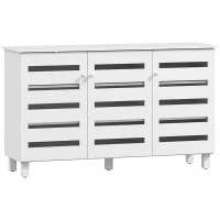 HOMCOM Shoe Cabinet with 3 Slatted Doors, 3-tier Shelving Rack Cabinet with Adjustable Shelves for 15 Pairs of Shoes, White(m-11)