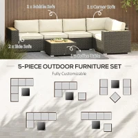 Outsunny 6 Pieces Outdoor Rattan Patio Furniture Set with Corner Sofa, Wood-Plastic Coffee Table, Light Khaki(m-4)