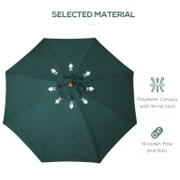 Outsunny 10FT Round Patio Umbrella with Rope Pulley Mechanism, Wooden Market Umbrella, Garden Parasol with 8 Ribs, Dark Green(m-4)