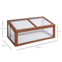 Outsunny Wooden Cold Frame Greenhouse, Mini Greenhouse with Polycarbonate Board and Solid Wood Frame, Green House Cold Frame, Indoor Outdoor Terrarium Planter Box, 39" x 26" x 16", Natural(m-3)