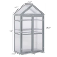 Outsunny 32" x 19" x 54" Garden Wood Cold Frame Greenhouse Flower Planter with Adjustable Shelves, Double Doors, Grey(m-3)
