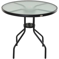 Outsunny 31.5'' Round Bistro Table Outdoor Dining Coffee Table w/ Tempered Glass Top Patio Garden Side Table Weather-resistant(m-11)
