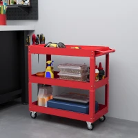 DURHAND 3 Tier Rolling Tool Cart with Wheels, 330 LBS Capacity Heavy Duty Utility Cart, Mobile Service Cart for Garage, Red(m-8)