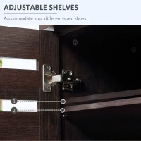 HOMCOM Narrow Shoe Cabinet with 2 Slatted Doors, Modern Shoe Storage Cabinet with Adjustable Shelves for Entryway, Hallway, Living Room, Holds 15 Pairs, Dark Brown(m-6)