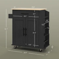 HOMCOM Rolling Island with Wheels for Kitchen, Kitchen Island on Rollers with Power Outlets, Drawer, and Doors, Black(m-3)