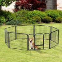 PawHut Dog Playpen, Wide 31.5"W Heavy-Duty Metal Puppy Play Pen, Pet Exercise Fences for Outside and Indoor, DIY Design with Door for Small Dogs, 8 Panels, 23.5"H(m-1)