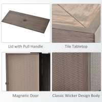 Outsunny Propane Fire Pit Table, 30,000 BTU 42" Wicker-Effect Gas Fire Table, Auto-Ignition Rectangular Outdoor Firepit with Lid, Ceramic Tabletop, Lava Rocks and Rain Cover, CSA Certification, Gray(m-8)