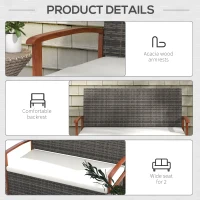 Outsunny Outdoor Rattan Bench with Cushion, Patio Loveseat, Patio Furniture, 50.2" x 25.2" x 31.9", Cream White(m-6)